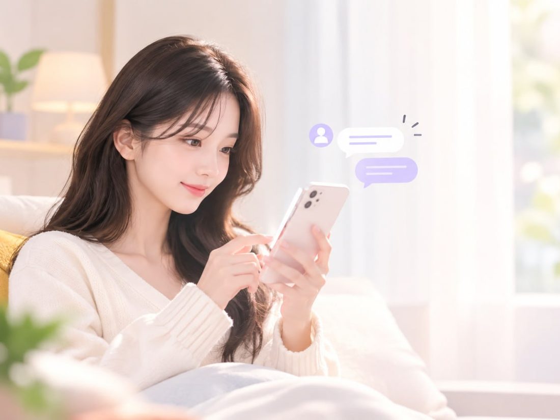 휴대폰으로 로또티켓 상담을 받는 모습